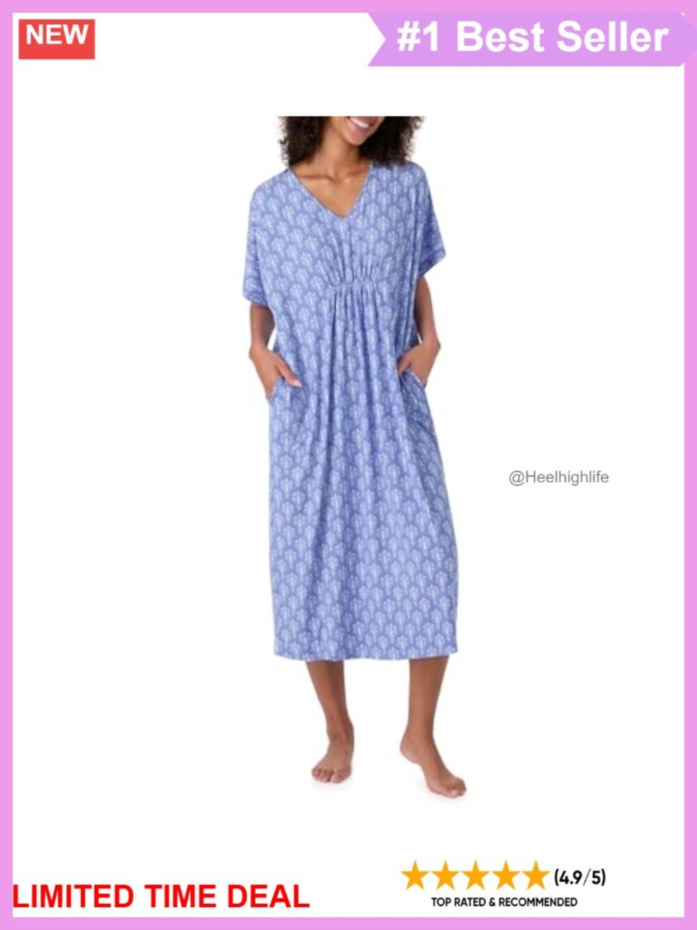 Soft Stretch Jersey Caftan Nightgown with Pockets